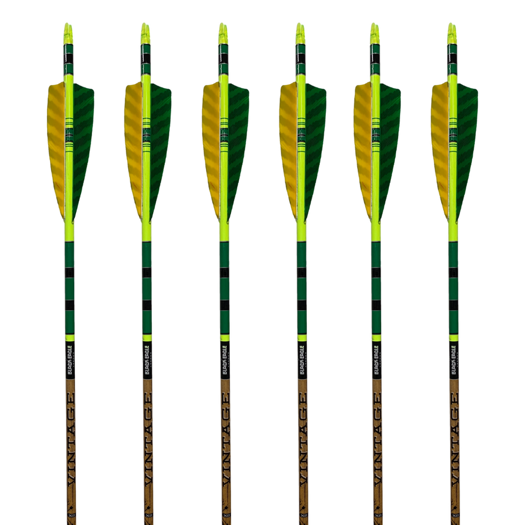 Black Eagle Vintage Carbon Arrows -  Green/ Yellow - 6-pack